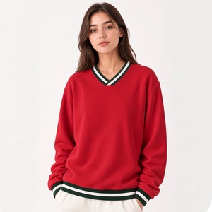 Sweat-shirt décontracté pour femmes, col en V, manches longues, col et poignets côtelés, coupe décontractée et confortable, vêtements de mode pour tous les jours - Product Image 5