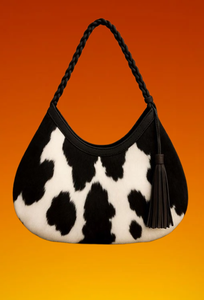 กระเป๋าหนังวัวแบบโฮโบ: หนังมีขนพร้อมหูจับหนังถักสไตล์ตะวันตก - Product Image 4