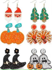 Pendientes de bordado coloridos hechos a mano de la India, bordado de cuentas de moda para mujeres y niñas, manualidades de punto de cruz - Product Image 6