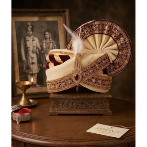 ผ้าโพกหัวเจ้าบ่าวกำมะหยี่สีแดงเลือดหมู |   พวงมาลัยงานแต่งงานแบบอินเดียโบราณประดับทับทิม - Product Image 1