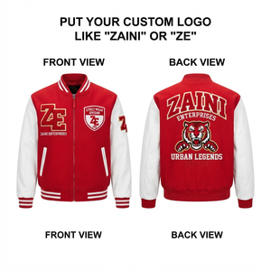 Chaqueta Varsity Premium para Hombre ZAINI, 500 GSM, Mezcla de Lana, Mangas de Punto Acanalado Rojo y Blanco, Logotipo Bordado Personalizado, Cuello Alto Cortavientos - Product Image 1