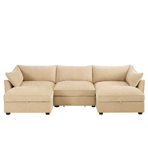 Divano a U a 3 Posti Profondo con 2 Pouf Mobili e Braccioli a Mezzaluna per Soggiorno - Product Image 6