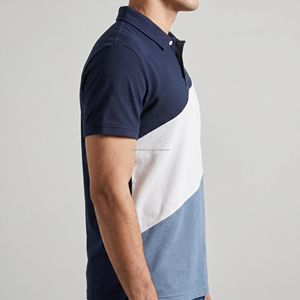 Polo Personalizado para Hombre con Bloques de Color, Panel Diagonal, Algodón Piqué Transpirable, Corte Ajustado, Manga Corta, Camiseta Casual de Golf para Verano - Product Image 2