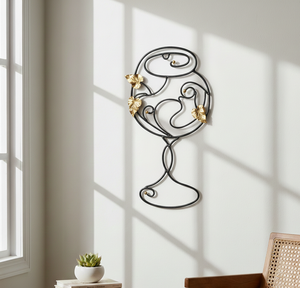 Arte de Pared de Hierro Forjado Artesanal con Copa de Vino Art Deco y Elegante Acabado en Polvo Negro - Product Image 2