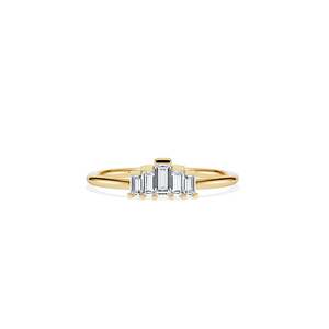 Anillo de tres piedras de oro de 14k con diamantes de corte esmeralda para mujer, engaste de púas, estilo floral - Product Image 3