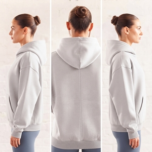 Sweat-shirt à capuche zippé pour femme, en molleton, à épaules tombantes, avec lettres brodées, respirant, gris - Product Image 5