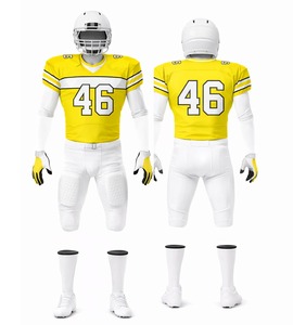 Custom American Football Jersey Set Yellow White 46 V-Neck Short Sleeve Moisture Wicking Polyester Men's <b>Athletic</b> Apparel - Product Image 1