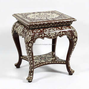 Table ronde en bois avec incrustations d'os de qualité supérieure, design floral fait à la main, meubles de luxe pour la décoration intérieure classique - Product Image 6