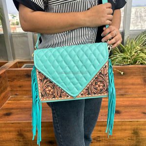 Gran oferta, sobre mecanizado a mano, bandolera con flecos, bolso occidental para mujer, Floral, cuero genuino, moda, bolsos de mano con entramado de diamantes - Product Image 2