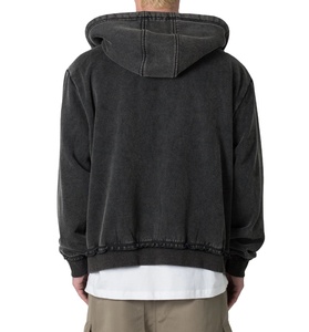 Sweats à capuche en coton français 100% lavé personnalisés pour hommes, de haute qualité, vintage, délavé à l'acide, fermeture éclair, design pour l'hiver - Product Image 2