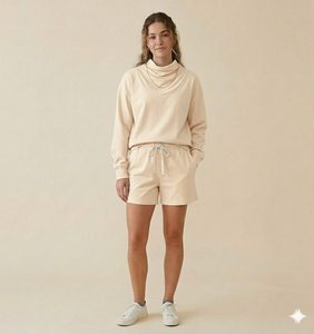 Conjunto de Top de Cuello Alto y Pantalones Cortos para Mujer que Ofrece Distinción en el Producto Mediante una Composición Equilibrada de Dos Piezas - Product Image 1