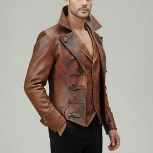 Vintage Brown Steampunk Leather <b>Jacket</b> for Men Victorian <b>Gothic</b> Pirate Cosplay Hot Sell Custom <b>Jacket</b> - Product Image 4