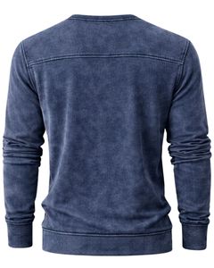 Sudadera Henley de Manga Larga para Hombre, Lavado Ácido, Azul Marino, Estilo Casual con Botones y Bolsillos, Prenda de Invierno, Algodón, Corte Ajustado - Product Image 2