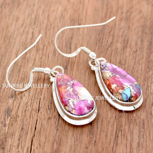 Pendientes de Plata de Ley 925 con Ostra Rosa Natural, Pendientes Colgantes Hechos a Mano con Piedras Preciosas, Joyería al por Mayor - Product Image 2