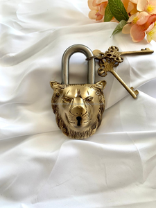 Cadenas en laiton antique motif lion avec deux clés, style vintage traditionnel fait main, décoratif pour porte de maison, armoire, sécurité, idéal pour un cadeau - Product Image 4