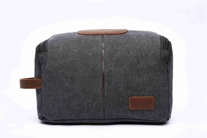 Bolsa de Aseo Grande de Lona y Cuero para Viaje, Neceser Vintage con Logotipo Personalizado, Estuche Organizador de Cosméticos LCTB-0045 - Product Image 6