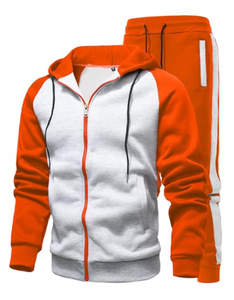 Unisex Color Blocking Tracksuit Hooded Zipper Full Length <b>Sweatshirt</b> And Pants Casual Autumn Wear Breathable Polyester Cotton - Product Image 1
