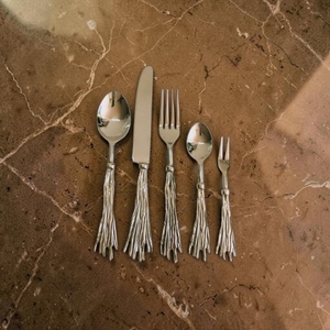 Silver Plated Minimalist Cutlery Set With Tassel Handles <b>Mirror</b> Finish Long Handle Creative Design For Wedding Use - Product Image 5