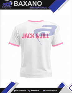 แจ็ค แอนด์ จิล ออฟ อเมริกา ซอร์โรริตี้เสื้อยืดพิมพ์ลายสีขาวและสีชมพูคอปกตัดกันผ้าฝ้าย 100% สไตล์สตรีทเสื้อยืด JAJOA Sorority - Product Image 5