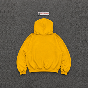 <b>Yellow</b> Zip Up <b>Hoodie</b> With Embroidered UFO Smiley Face Anarchy Star And American Flag Patches Studded Hood Cuffs And Pockets Sale - Product Image 6