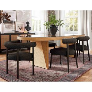 Juego de Comedor Moderno de Lujo en Madera de Teca Sólida Color Crema, 6 Sillas, Mesa Ovalada para Cocina, Muebles Contemporáneos para el Hogar y la Villa - Product Image 1