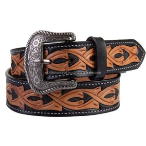 Cinturón de vaquero de herramientas de cuero occidental para hombres Cinturón de cuero de vaca de una sola capa en relieve a mano para hombres y mujeres - Product Image 2