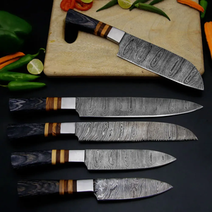 Ensemble de 5 couteaux de chef de luxe faits à la main en acier Damas 2026 avec lame droite et manche en bois ambidextre – Couteau de cuisine haut de gamme - Product Image 4