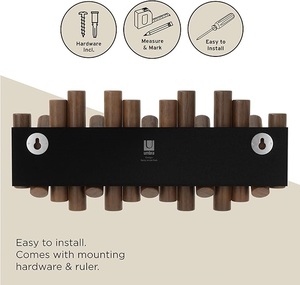 Solid <b>Wood</b> Wall Mounted 5-Piece Eco-Friendly Coat Hooks Modern Peg Rail <b>Rack</b> for Coats Hats Bags - Product Image 3