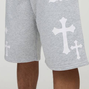 Personalized Screen Printed Men’s Cotton Shorts, <b>Custom</b> Graphic Streetwear Fleece Knee Length Drawstring Casual Everyday Wear - Product Image 4
