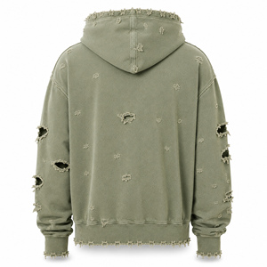 Sweat à capuche zippé streetwear pour homme, personnalisable en gros, tricoté 100% coton, écologique, coupe oversize, vintage, délavé à l'acide, hiver, 400g, faible grammage - Product Image 4