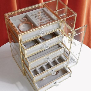 กล่องเก็บเครื่องประดับโปร่งใสกรอบโลหะหรูหราสไตล์วินเทจกล่องเครื่องประดับแก้วออแกไนเซอร์สุดหรู - Product Image 1