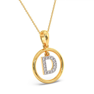 Collier pendentif en or avec lettre initiale D suspendue dans un cercle de diamants - Product Image 1
