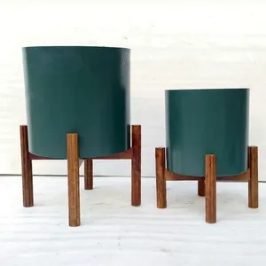 Ensemble de supports à plantes en bois modernes, jardinières vertes, style scandinave, supports pour pots de fleurs d'intérieur, décoration minimaliste pour le salon - Product Image 1