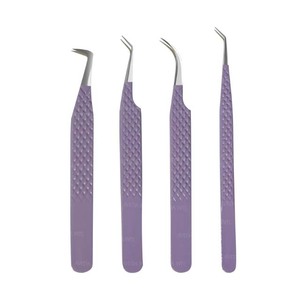 Pince à cils en acier inoxydable à pointe en fibre de couleur violette pour extensions de cils volume, personnalisable avec logo, marque privée - Product Image 1