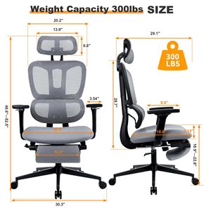 Sedia da Ufficio Ergonomica in Rete con Ruote Silenziose a 360 Gradi, Braccioli Regolabili, Poggiapiedi, Supporto Lombare 3D, Poggiatesta Multifunzionale - Product Image 6