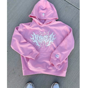 Conjunto de sudadera con capucha y cremallera completa personalizada, con pedrería, de algodón polar, estampado en relieve, lavado ácido, serigrafía vintage, de alto gramaje. - Product Image 1
