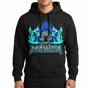 Sweat-shirt à capuche en coton noir pour hommes, avec logo Mawra Skull Flame, en molleton de coton, décontracté, coupe régulière, vêtements d'automne pour unisexe - Product Image 1