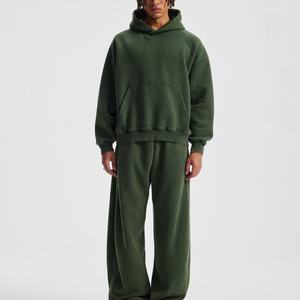 Ensemble de survêtement streetwear homme personnalisé en coton épais et oversize, teinture acide, 2 pièces : sweat à capuche et pantalon de jogging à jambe large - Product Image 1
