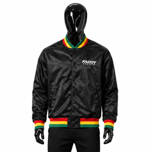 Chaqueta Bomber Varsity de Satén Personalizada para Hombre, Chaqueta de Béisbol Unisex con Ribete a Rayas, Cortavientos Informal - Product Image 1