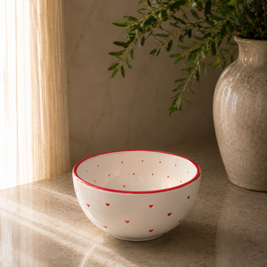 Handcrafted Ceramic Heart Print Bowl Smooth Gloss Finish with Deep Serving Shape for Chic Modern Table Styling - Product Image 1