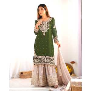 Ensembles de costumes pour femmes avec broderie lourde et travail de séquence de perles, haut-bas et dupatta, codage - Product Image 4