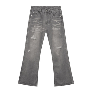 Nouveau style Jean large pour homme, délavé et déchiré, taille mi-haute, coupe évasée tendance, avec logo personnalisé - Product Image 6