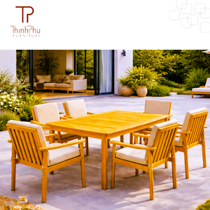 Ensemble de salle à manger moderne pour patio – Table et chaises pliantes en bois d'acacia, 7 pièces - Product Image 4