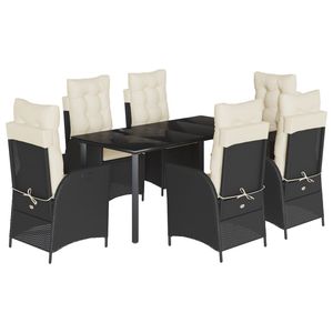 Set da Pranzo da Giardino in Rattan Bianco Crema e Nero, 6 Posti, Arredamento da Esterno Resistente alle Intemperie, Design Contemporaneo - Product Image 2