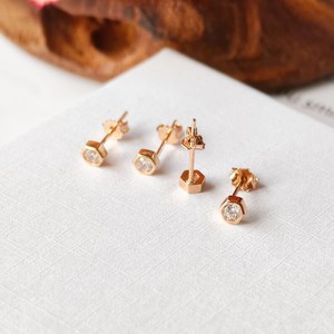 Boucles d'oreilles clous hexagonales en argent sterling 925 plaqué or rose 14 carats avec zircon, bijoux élégants pour femmes, cadeau - Product Image 2