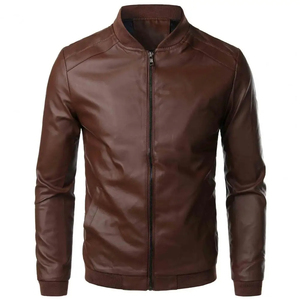 KICKKOC ENTPRISES Unisex PU Leather Motorcycle Bomber <b>Jacket</b> Stand Collar Zipper Closure Casual <b>Slim</b> <b>Fit</b> Winter Solid Color - Product Image 4
