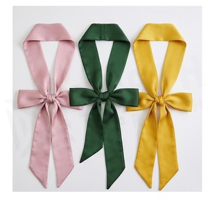 Écharpe en satin pour femme, couleur unie, nœud papillon, accessoire de mode, toutes saisons, multifonctionnelle, longueur moyenne - Product Image 2