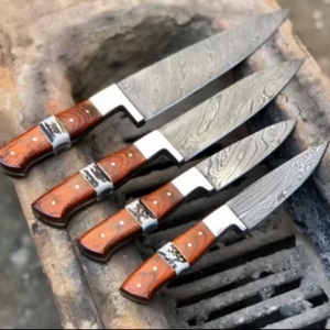 Ensemble de couteaux de chef en acier damas à 67 couches, fabriqués à la main, 4 pièces, sur mesure, forgés, écologiques, revêtement antiadhésif, ambidextres - Product Image 3