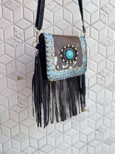 Elegante bolso de piel de vaca Real con flecos piedra turquesa multiusos Sling Gypsy Boho diseño Vintage hecho a mano nuevo botón borla - Product Image 3