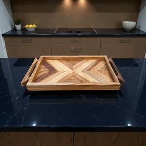 Large Rectangular Wooden Serving <b>Tray</b> – Solid Wood Geometric Pattern <b>Tray</b> for Food, Coffee & <b>Breakfast</b> Serving - Product Image 5